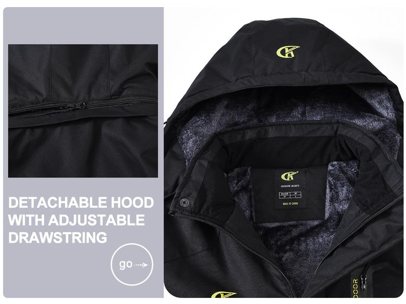 Jurunfeng Men's Waterproof Ski Jacket Warm Winter Snow Coat Mountain Windbreaker Hooded Raincoat with Adjustable Drawstring & Velcro Cuffs