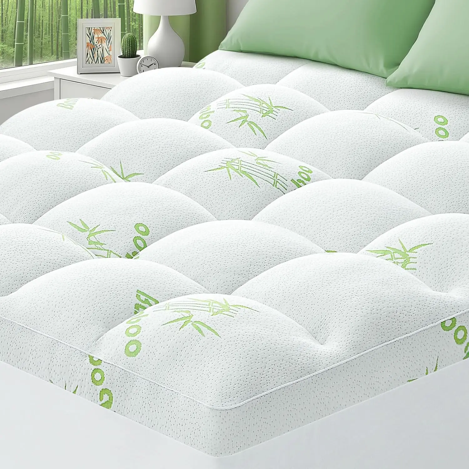 Mattress Topper Viscose Made from Bamboo Pillow Top Mattress Pad for Back Pain Relief Mattress Cover with Stretchable Pockets for 8-21 inches Naturally Cooling for Hot Sleepers