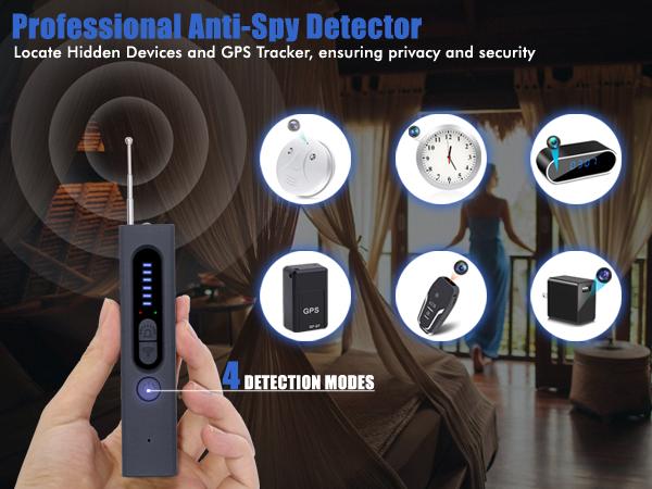 Hidden Camera Detectors, AI-Powered Spy Camera Detector, Car GPS Tracker detector, Bug Detector, RF Signal Detector, Listening Device Detector, 6 Levels Sensitivit, 4 Detection Modes, 30H Working Time for Travel, Car, Bathroom, Office, Hotel, Rental