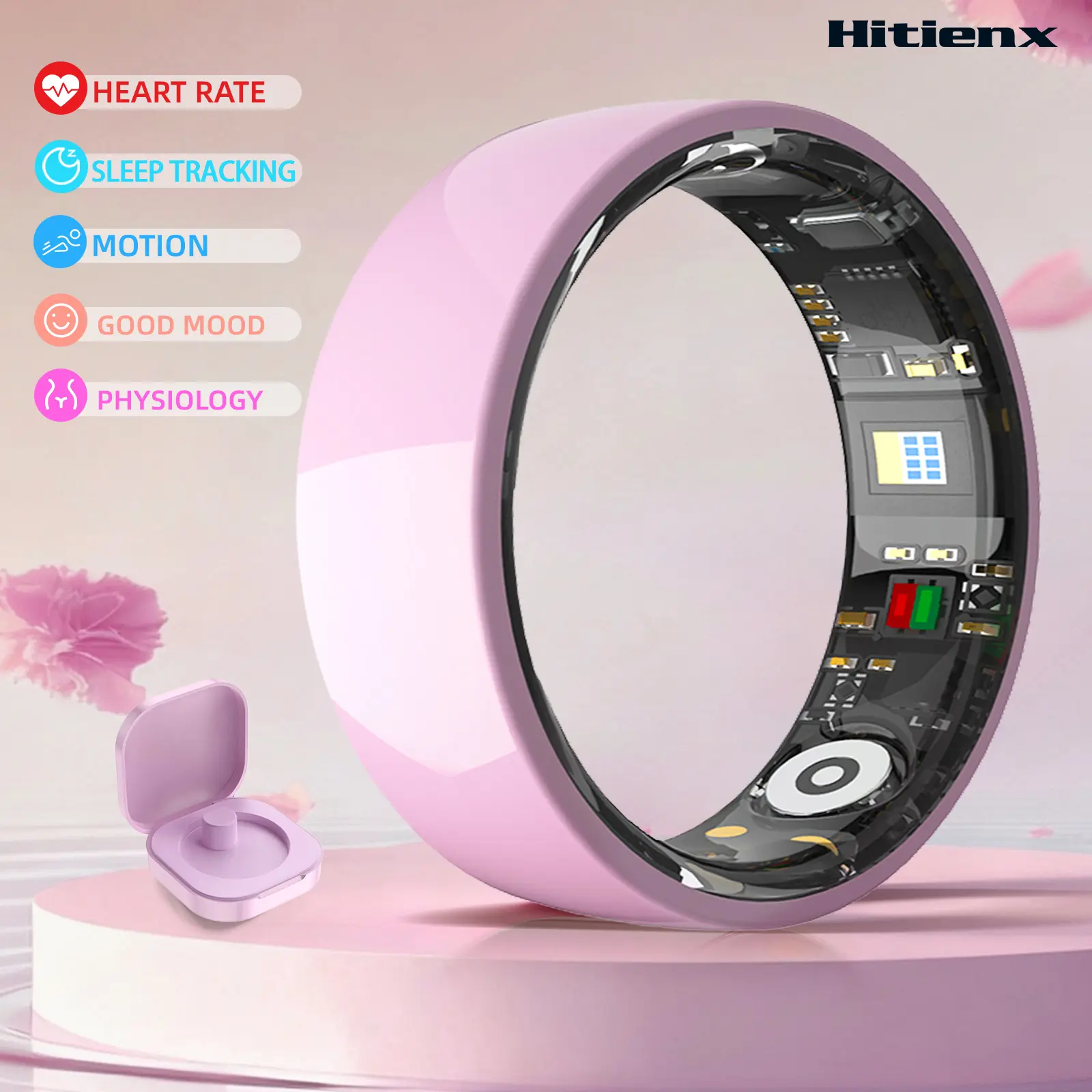 Hitienx Pink Ceramic Smart Ring for Women, Fitness & Sleep Tracker, Heart Rate & Stress Monitor, Cycle Tracking, IP68 Waterproof, 3–5 Day Battery, iOS & Android, Charging Case #SummerFinds