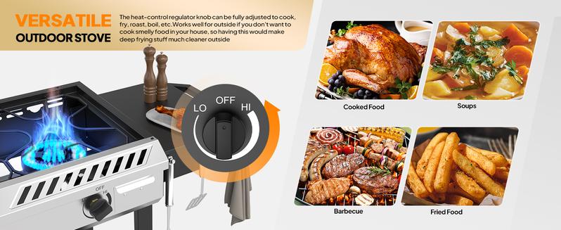 ROVSUN 2/3 Burner Outdoor Propane Gas Stove with Auto-ignition, Regulator & Side Shelves, 150,000/225,000 BTU Powerful Stand Cooker for Backyard Patio Cooking Home Brewing Canning Turkey Frying