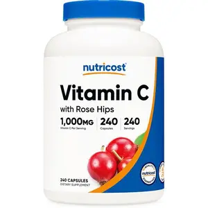 Nutricost Vitamin C with Rose HIPS 1025mg, 240 Capsules - Vitamin C 1,000mg, Rose HIPS 25mg, Premium, Non-GMO, Gluten Free Supplement