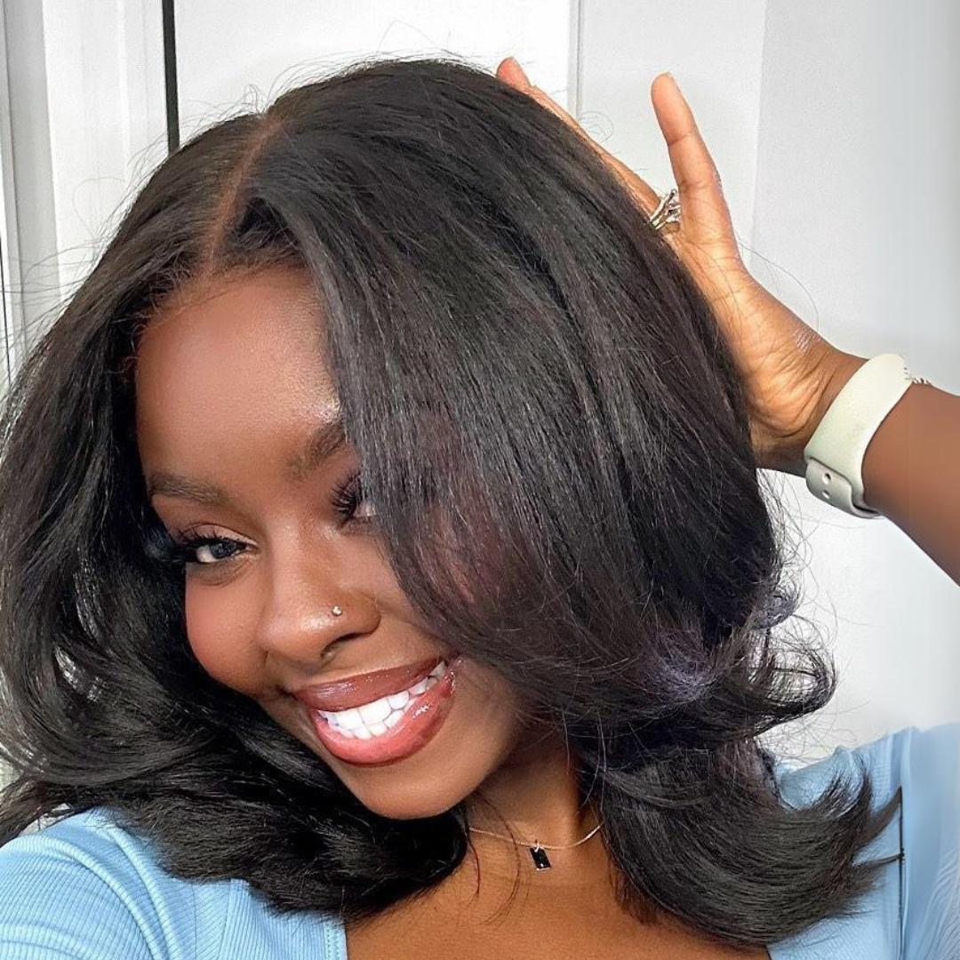 【Upgraded】Nadula Yaki Straight Put On & Go Human Hair Glueless Wig With Drawstring Bob Style 13x4 7x5 Pre-Cut Lace & Natural Scalp TikTokShopStockUp