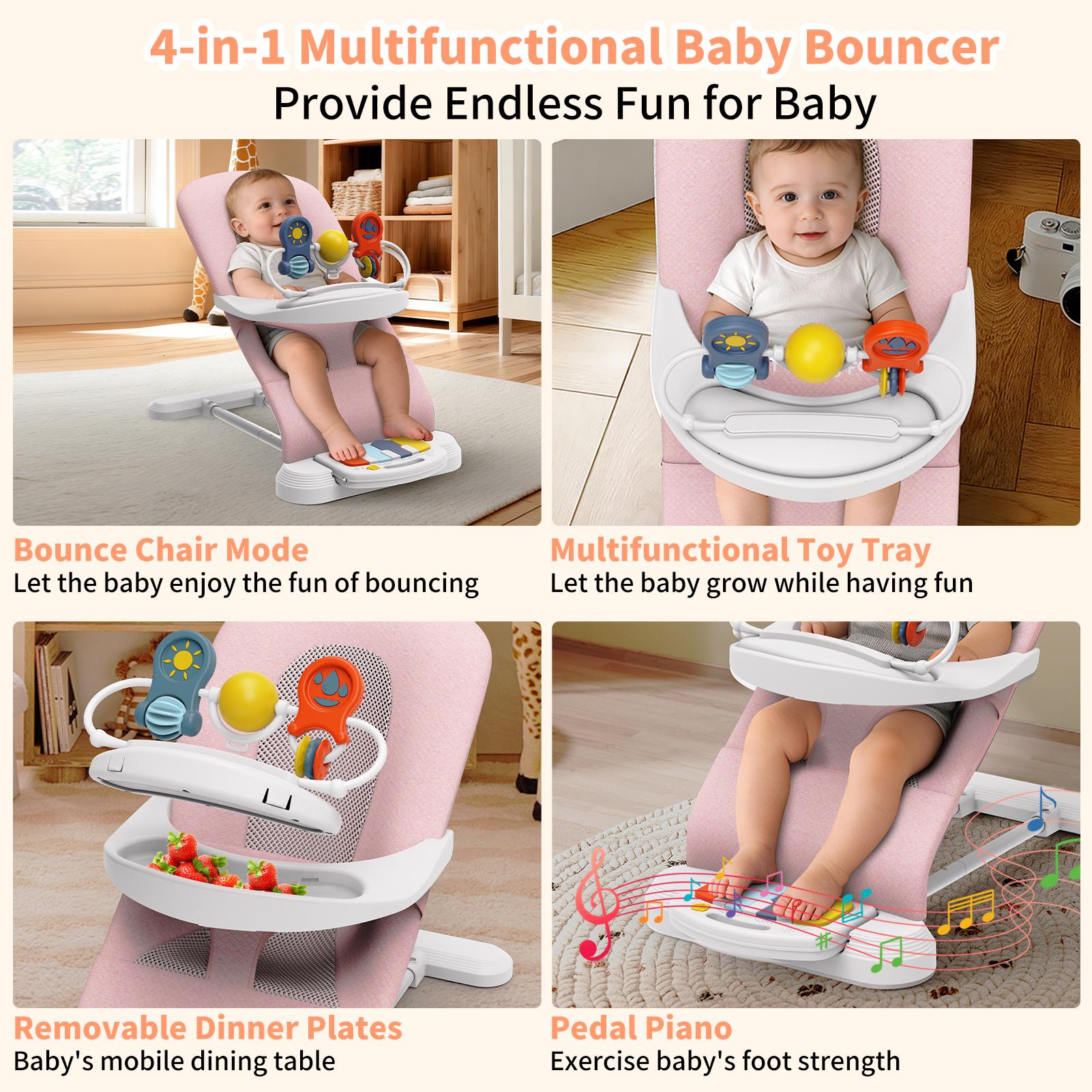 3-in-1 Baby Bouncer and Rocker with Music Piano, Infant Swing with Toys Play Bar, Baby Bouncer Chair with Detachable Tray,Baby Chair with 3-level height adjustment and 3-point Adjustable Seatbelt,Honeycomb-textured Material, Comfortable and Breathable 3-in-1 Baby Bouncer and Rocker with Music Piano, Infant Swing with Toys Play Bar, Baby Bouncer Chair with Detachable Tray,Baby Chair with 3-level height adjustment and 3-point Adjustable Seatbelt,Honeycomb-textured Material, Comfortable and Breathable