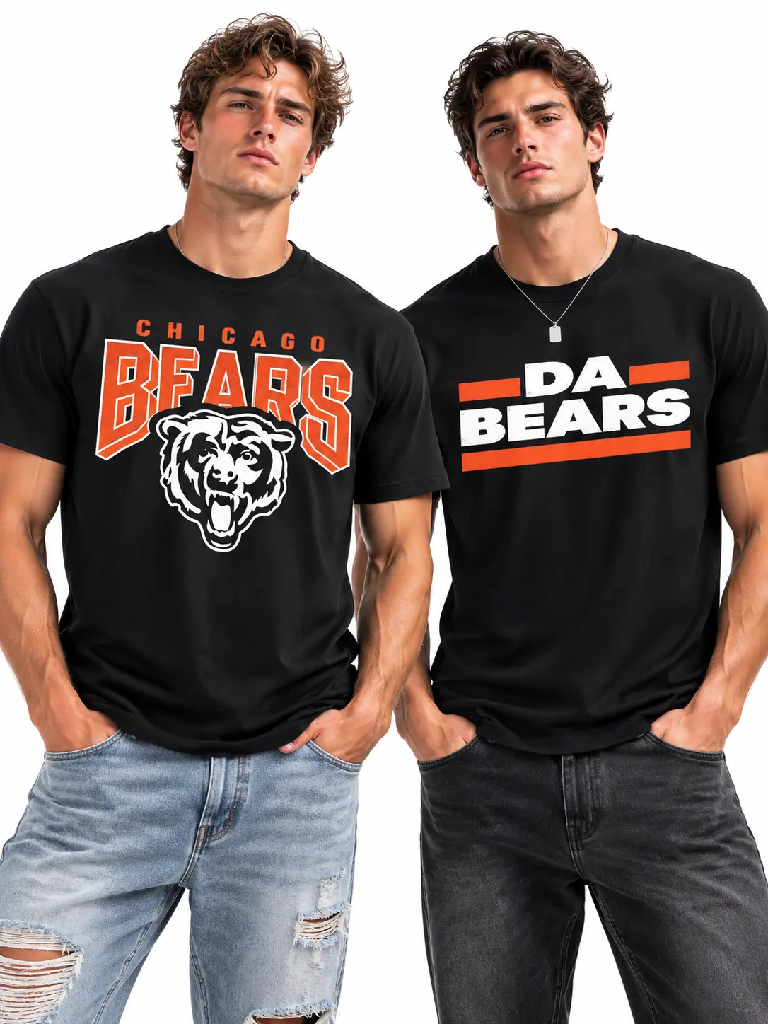 Men's Chicago Football Team Graphic T-Shirt,Unisex BEARS Graphic Tee,Casual Crew-Neck Short Sleeve Cotton with text Print, Casual Crew Neck Short Sleeve Tee, Breathable Cotton, Slight Stretch, Summer Fashion, Regular Fit, Summer Trendy T-Shirt