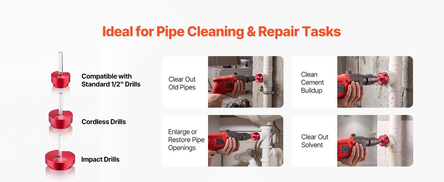 【Summerfinds】VEVOR PVC Pipe Reamer Kit5-PiecePVC Fitting Socket SaverIncludes 1-1/4"1-1/2"2"3"4"Compatible with Standard 1/2" DrillsPlumbing Tool Kit for SCH40 ABS CPVC Vent Drain Water Pipes