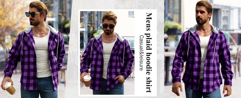 ZITY Purple Plaid Hoodie | Comfy Menswear Pullover - Long Sleeve Checked Flannel Top - Lightweight Casual Sweatshirt for Everyday Wear - Essential Plaid Wetsuit-Soft Fabric gifts