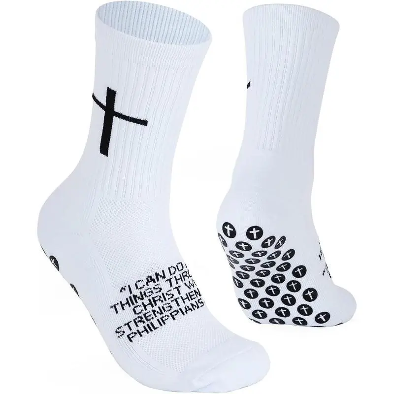 Men's 4-Pack Fall Winter Soccer Socks Non-Slip Silicone Dot Terry Cushioned Crew Socks Moisture Wicking Odor Resistant Breathable Athletic Running Cotton Sports Socks for Football, Basketball, Running, Training & Gym