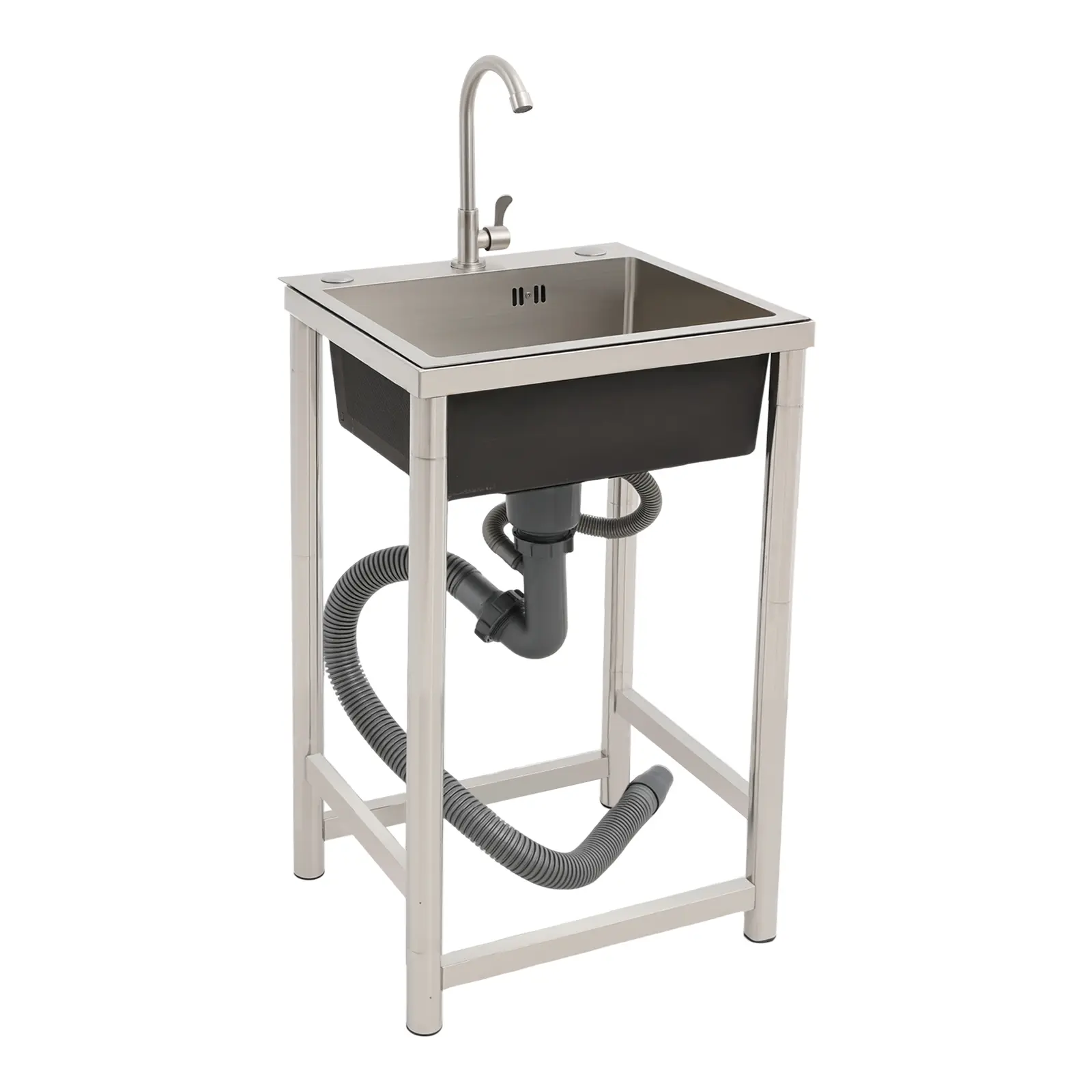 Freestanding Stainless Steel Single Bowl Workstation Kitchen Sink Unit (45x41x75cm) - With Faucet, Drain Pipe, Portable Outdoor Washing Sink for Home Kitchen, Laundry Room, Kitchen Sinks