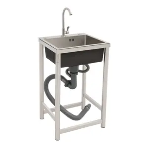 Freestanding Stainless Steel Single Bowl Sink 45x41x75cm with Faucet and Drain Pipe for Home Kitchen Restaurant Laundry Room Garage Bar