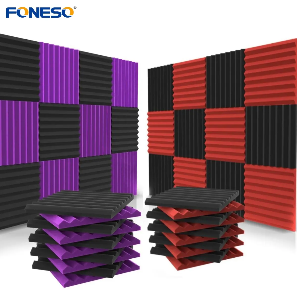 12/24/48 Pack Acoustic Panels 1 X 12 X 12 Inches - Sound Proof Foam Panels for Walls, High Desnsity Studio Soundproofing Wedges - Fire Resistant & Noise Absorbing for Studio, Office, Home