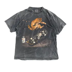 Skateboarding Cat Graphic T Shirt, Vintage Cats Skate Tee, Retro Streetwear Shirts, Funny Kitten Top, Unisex Oversized Cool Beer Tshirt