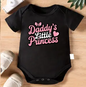 1pc Baby Crawling Suit - Heather Gray Onesie with "Daddy's Little Princess" Print - Soft Cotton Outfit for Newborns & Toddlers 0-3 Years - Perfect Father's Day Gift - Machine Washable Infant Wear