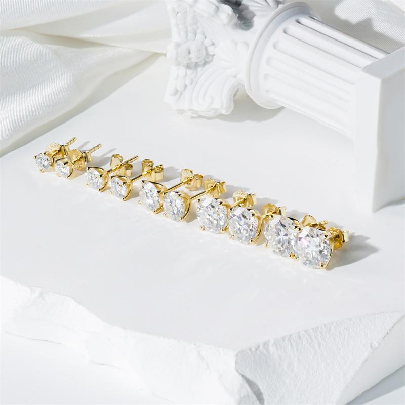 Delzzad 14k Gold-Plated Solitaire Four Prong Earrings Screw Back/Butterfly Back Lab-Created Moissanite Stud Earring S925 Sterling Silver Moissanite Jewelry Perfect Birthday Mother’s Day Christmas Gift for Women Studearrings