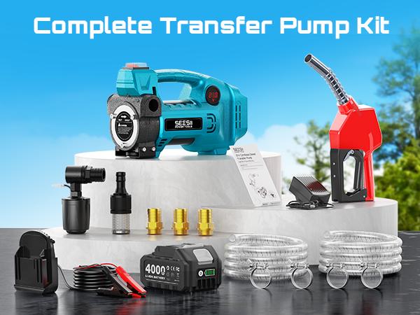 SEESII Fuel Transfer Pump 3-in-1 Power (21V/12V/24V), 12GPM, 160W Motor with 4.0Ah Battery, Self-Sealing Nozzle, Pressure Switch & All Necessary Accessories for Diesel,Kerosene, SP12 Multi