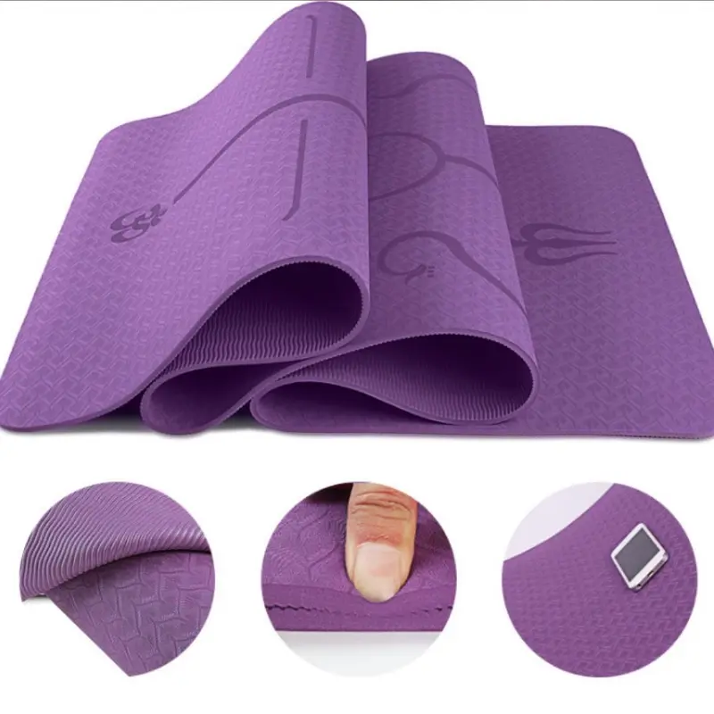 TPE Yoga Mat with Position Lines - 6mm Non-Slip Eco-Friendly 183x61x0.6cm for Yoga Pilates & Gym Workouts