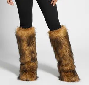 Tall Light Brown Faux Fur Fluffy Snow Boots