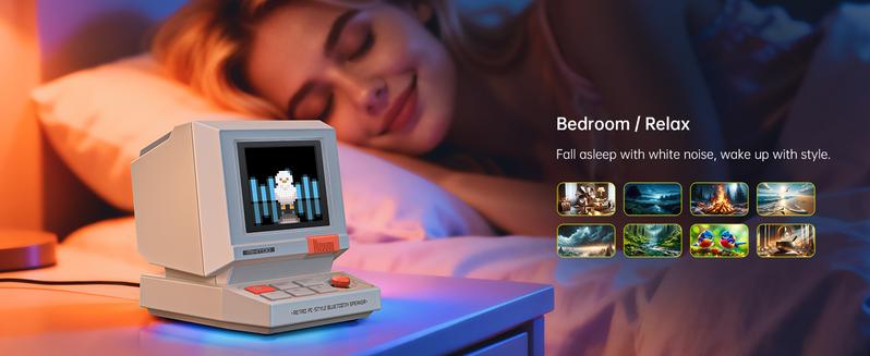 Divoom MiniToo Retro Pixel Bluetooth Speaker – 90s-Inspired PC Design,App Control, Alarm, White Noise, Retro Desk Portable Speaker for Music,Gaming Room Decor
