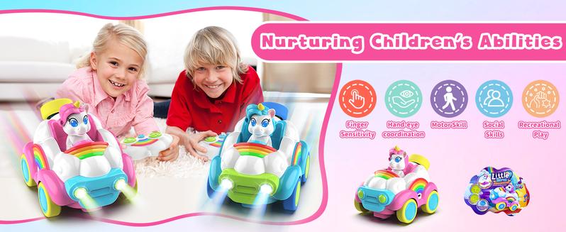 2 Pack Remote Control Cars for Kids, Toddler Car Toys for Ages 2-5, 2.4Ghz RC Kids Toys with Colored Lights & Music, 2 3 4 5 Year Olds Girls Boys Christmas Birthday Gifts