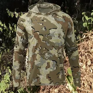Men's Camouflage Print Hooded Fishing Jacket - Lightweight Polyester Blend, Regular Suitable for Hiking, Hunting and Camping, Mixed Colors, Durable Fabric, Comfortable Outdoor Clothing, Fishing Suit
