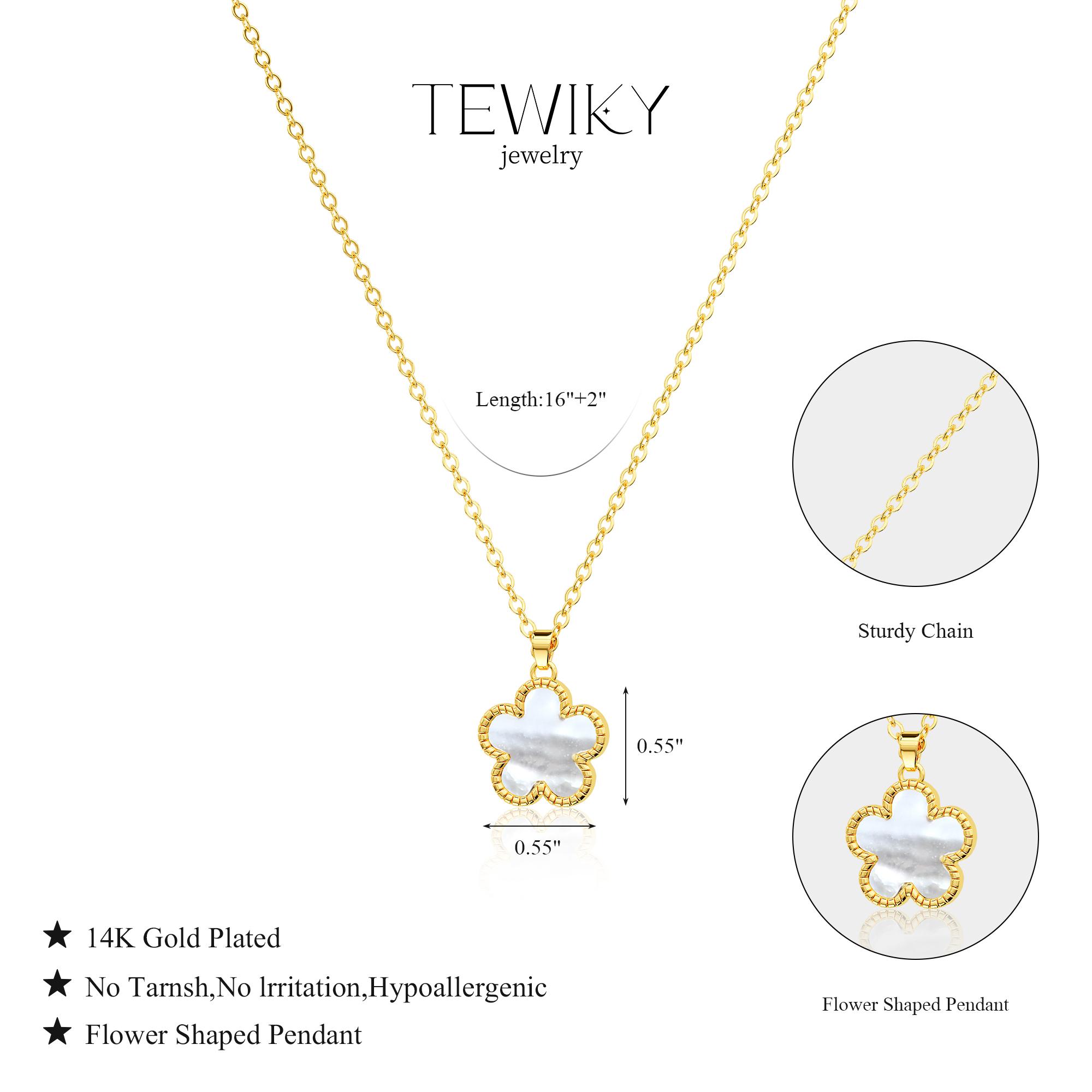 TEWIKY Gold Trim Shell Flower Pendant Necklace for Everyday Wear - Christmas Gift for Her TEWIKY Gold Trim Shell Flower Pendant Necklace for Everyday Wear - Christmas Gift for Her