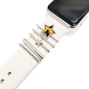 5Pcs Charms for Apple Watch band 41mm 45mm 40mm 44mm 38mm 42mm 46mm 49mm Women,Diamond+Metal Jewelry Decorative Ring For iWatch series 11 10 9 8 7 6 5 4 se 3/2,Galaxy watch 7/6/5/4,Strap Accessories
