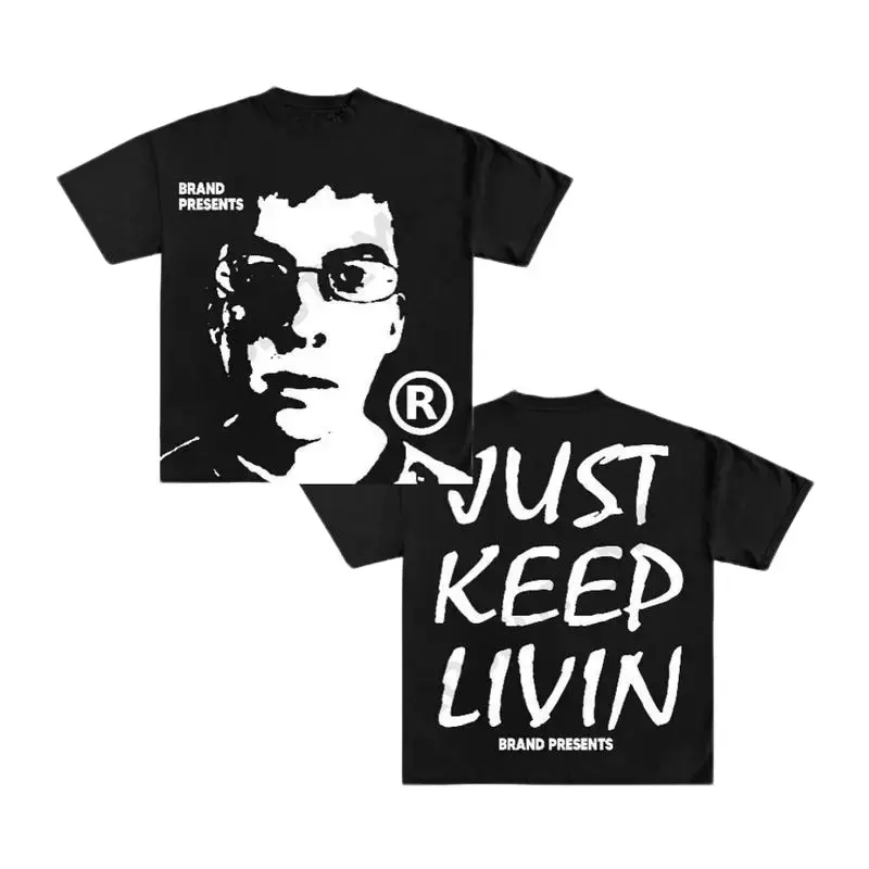 Y2K Graphic Just Keep Livin Personalize Printed T-shirt Casual Cotton Top Womenswear