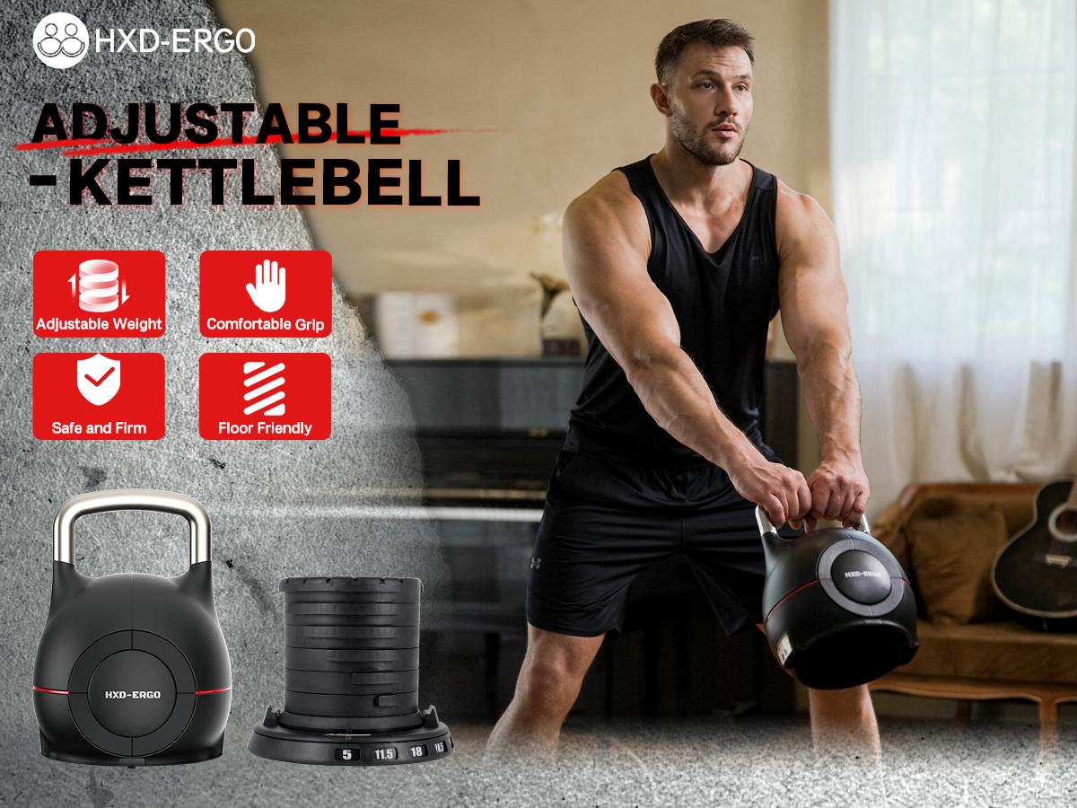HXD-ERGO Adjustable Kettlebell Weight Set - Quickly Adjusts Weights Available in Various Pounds - Ergonomic Kettlebell Sets for Home Gym Strength Training equipment
