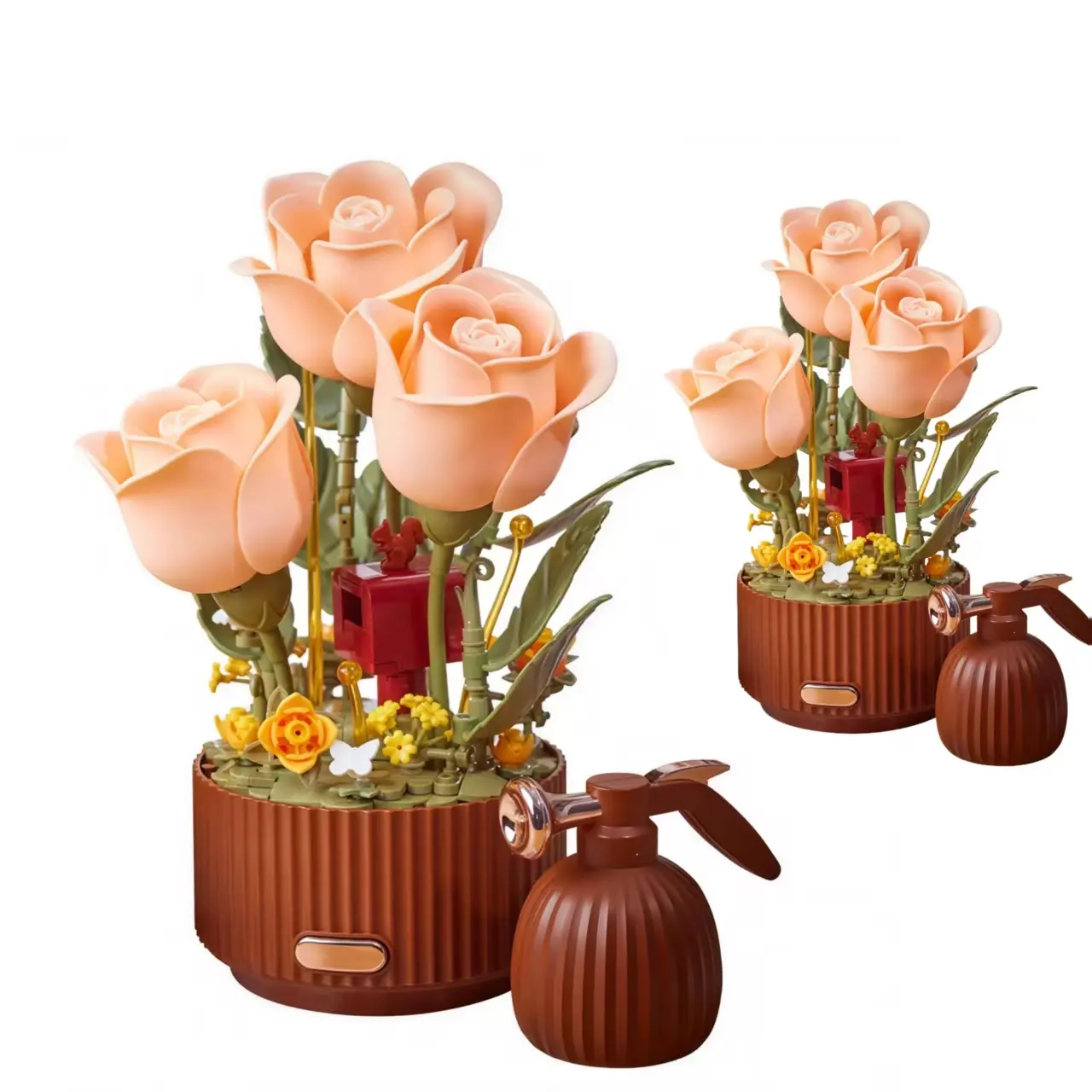 Building Block Flower Puzzle Model Building Kit, 1-Click Blossoming Ambient Night Light, Educational Assembly Decor, Room Decor, Desktop Ornament, Blossoming Gift (Requires Assembly)