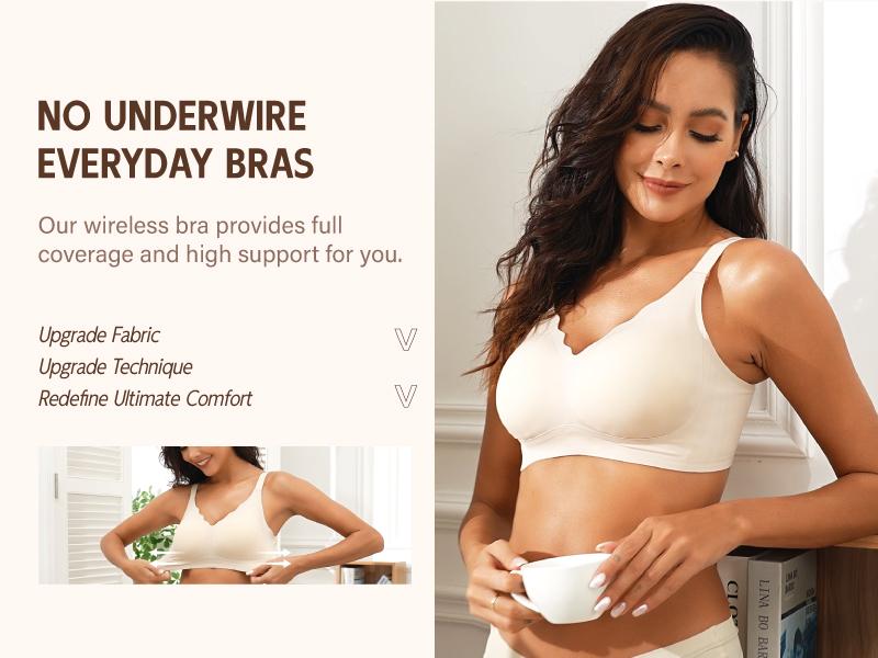 Vertvie Jelly Bra Womens Seamless Lift Wave Wireless Bras Push Up No Underwire Full Coverage Bralettes Comfort Supportive Sports T-Shirt Bra