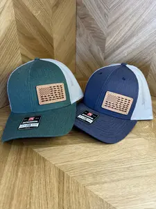 American Flag Leather Patch Hat – Laser Engraved Fishing & Stars Design Cap patriotic