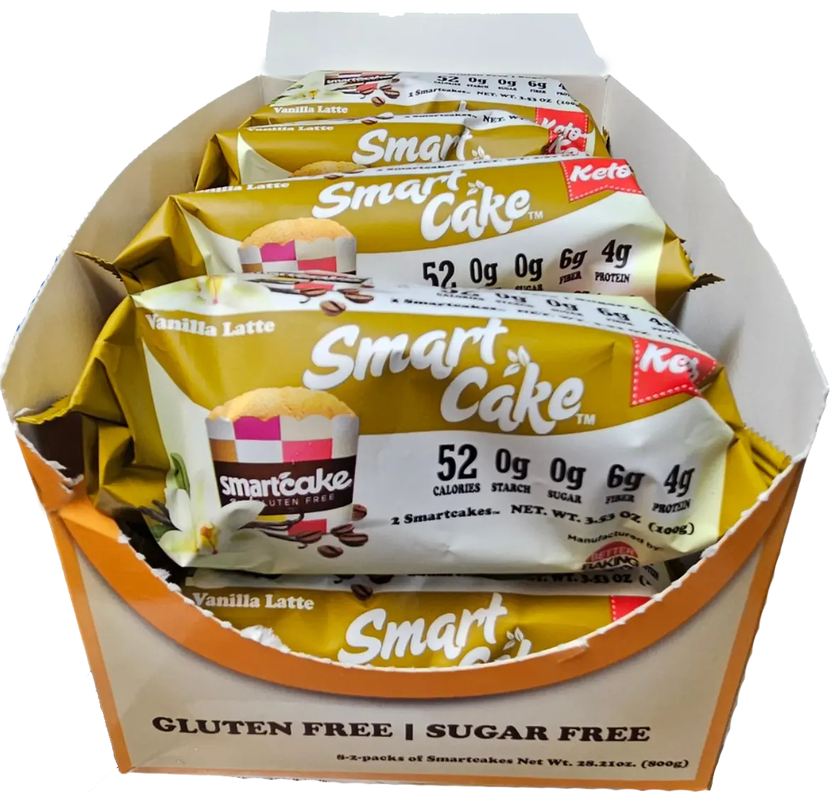 Gluten Free Sugar Free Snack Cakes SmartCake Vanilla Latte 8-pack total 16 snack cakes