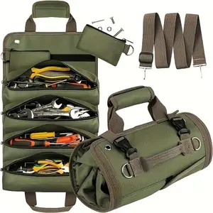 Father's Day Gift! Heavy-Duty Tool Roll Organizer w/ Detachable Pouches - Perfect for Dad, Him, Husband - Tough Tool Bag for Electrician, Mechanic - Fits Truck, Motorcycle, Workshop Gear belt construction worker diy enthusiast handle versatile father gife