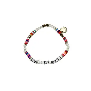VidaVibe Volleyball Inspirational Bracelet with Colorful Beads and "VOLLEYBALL" Text, Featuring Silver Accents
