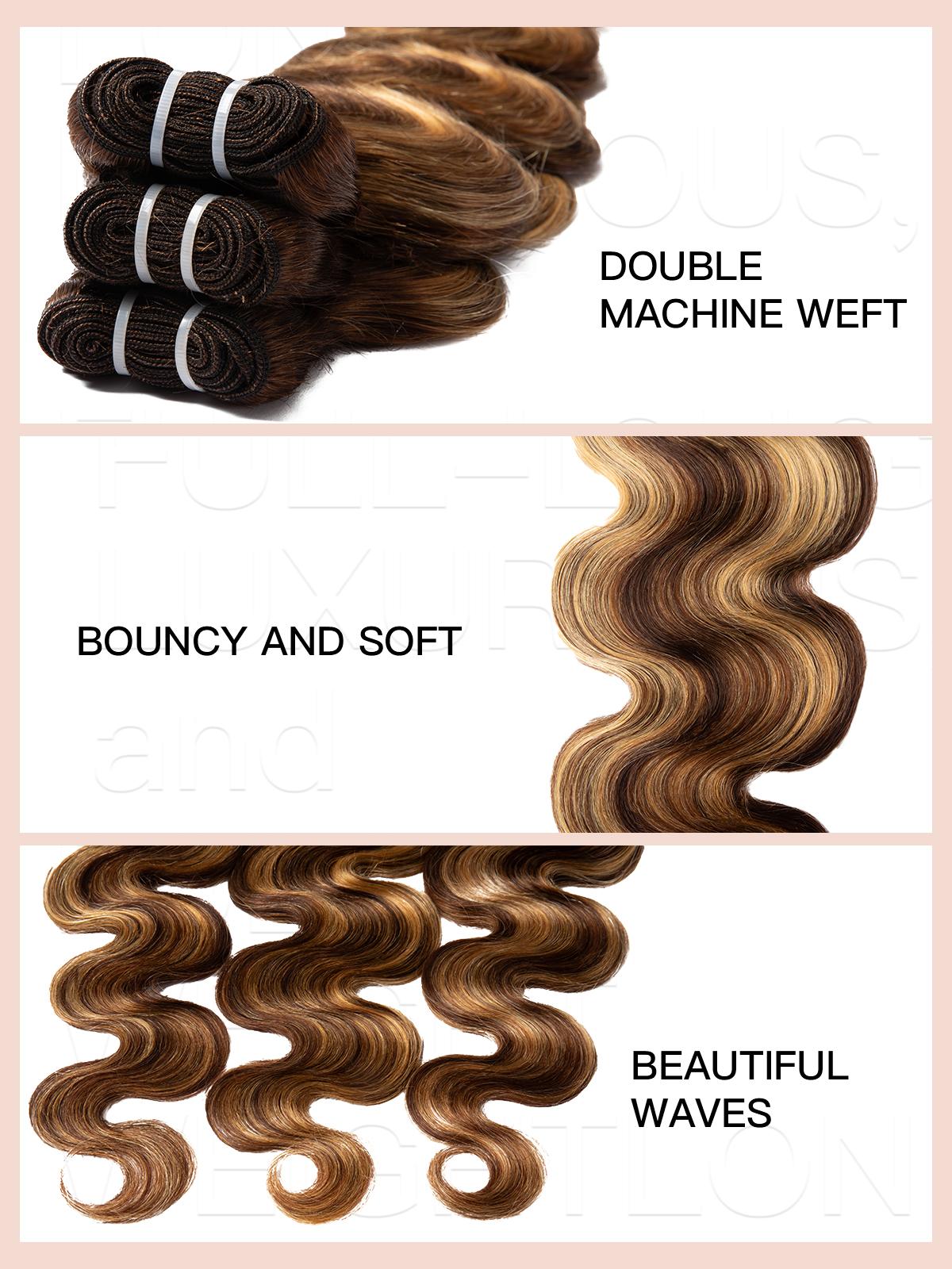 [Wequeen] Pre Colored Highlight Body Wave Human Hair Bundles Brazilian Quick Weave Budget Friendly Viral Hair Bundles