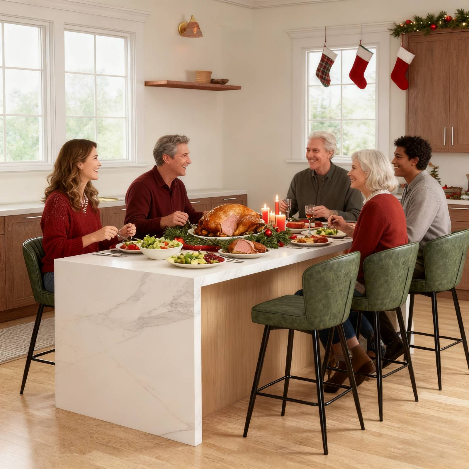 DAYALANE 25.5 Inch Modern Green Counter Stool (Set of 2) Armless Bar Chairs with Metal Legs Mid Century Upholstered Kitchen Island Chairs Fixed Back PU Faux Leather Ergonomic Design Stable Base DAYALANE 25.5 Inch Modern Green Counter Stool (Set of 2) Armless Bar Chairs with Metal Legs Mid Century Upholstered Kitchen Island Chairs Fixed Back PU Faux Leather Ergonomic Design Stable Base