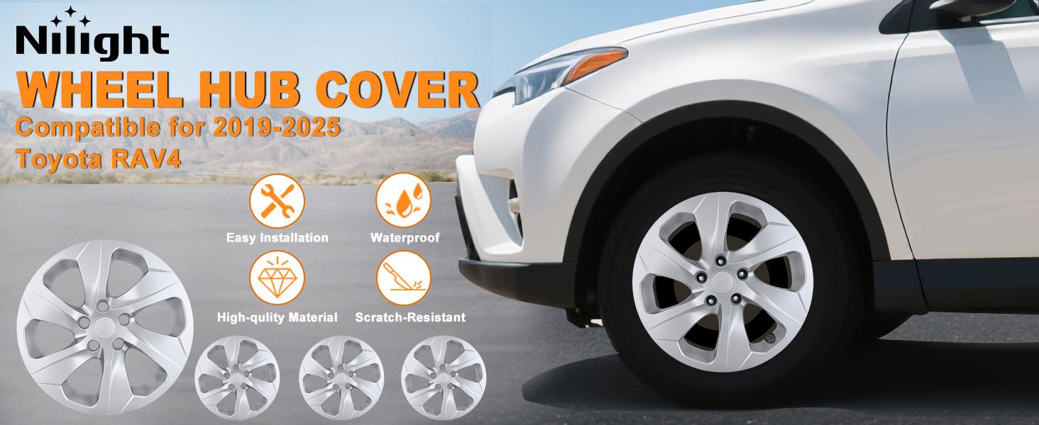 Nilight Wheel Cover Hubcaps 17 Inch Compatible for Toyota RAV4 2019 2020 2021 2022 2023 2024 2025 Hub Caps 17 inch Set of 4 Rim Covers Protector Wheel Replacement 42602-0R040 42602-42040, Silver