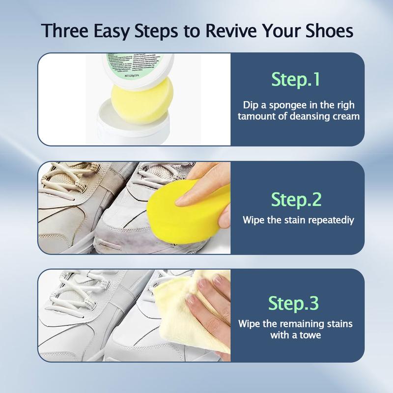 White Shoes Cleaning Cream Multi-Purpose Paste for Sneakers Leather Shoes Sofas Pool Grime Sink Bathroom Stains Powerful One-Brush Clean 1 Box Pack