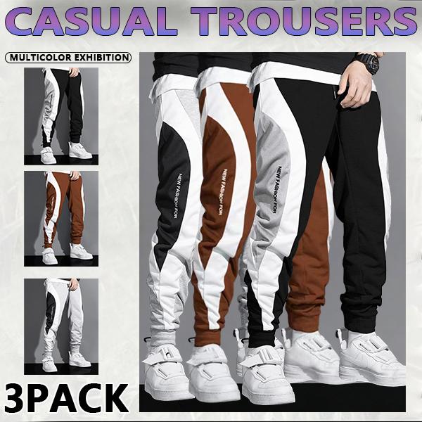 3 pack Men's Regular Fit  Splicing color Drawstring Waist Sweatpants, Casual Pocket Design Pants for Fall & Winter, Men's Trousers for Daily Wear