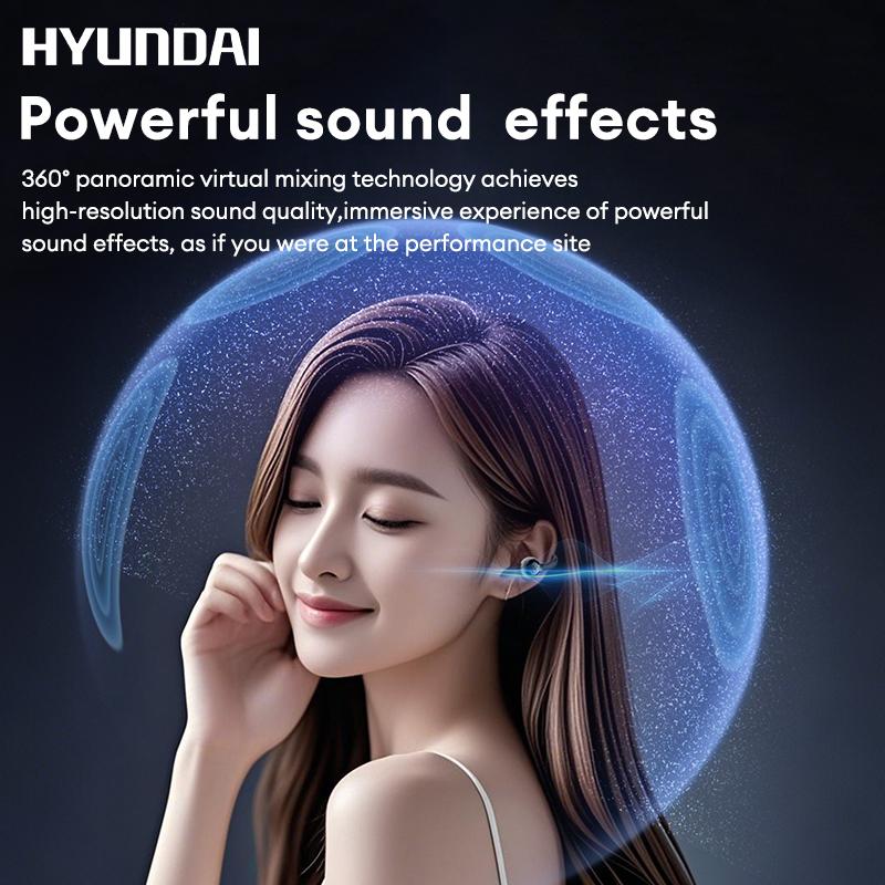 HYUNDAI C03 Clip-On Wireless Headphones with 2025 Bluetooth 6.0 for Faster, Stable Connection & Low Power Use, DT6.0 Pulse Directional Tech, 360° ACS Panoramic Sound, IPX5 Waterproof Electronic Headset Earbuds for Music & Calls, Comfortable for Sports