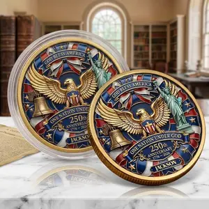 Custom Name USA Eagle Challenge Coin, 250th Anniversary 1776–2026 Patriotic Medal, Personalized American Keepsake Gift for Veterans, Family, Collectors