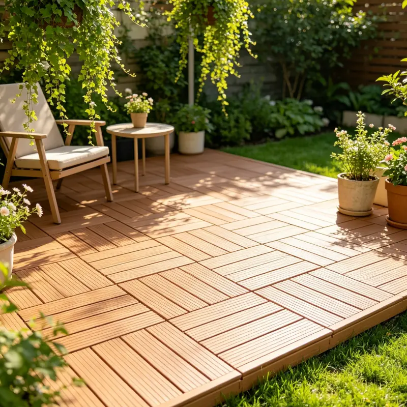 Interlocking Plastic Deck Floors, 12 in Square - Waterproof All-Weather PP Material - Durable Snap-Together Design for Easy Installation - Ideal for Patios - Indoor/Outdoor Car Area Suitable