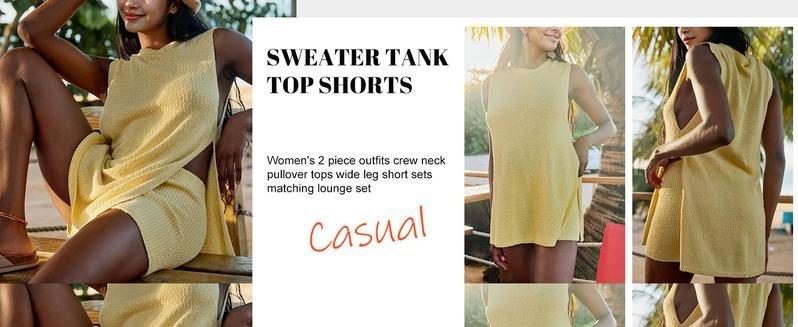 WoodBerry Women's 2 Piece Summer Knit Outfits Sleeveless Sweater Tunic Top Matching Shorts Trendy Beach Vacation Sets Womenswear Lounge Clothes