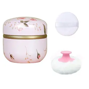 Body Powder Puff and Container for Dusting Powder, Women Powder Puff and Powder Case for Bath and Travel (Romantic Flowers)