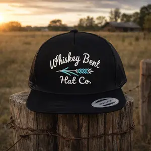 Whiskey Bent Hat Co Trucker Hat – Embroidered Logo Snapback Mesh Cap, Adjustable Casual Outdoor Hat for Men & Women