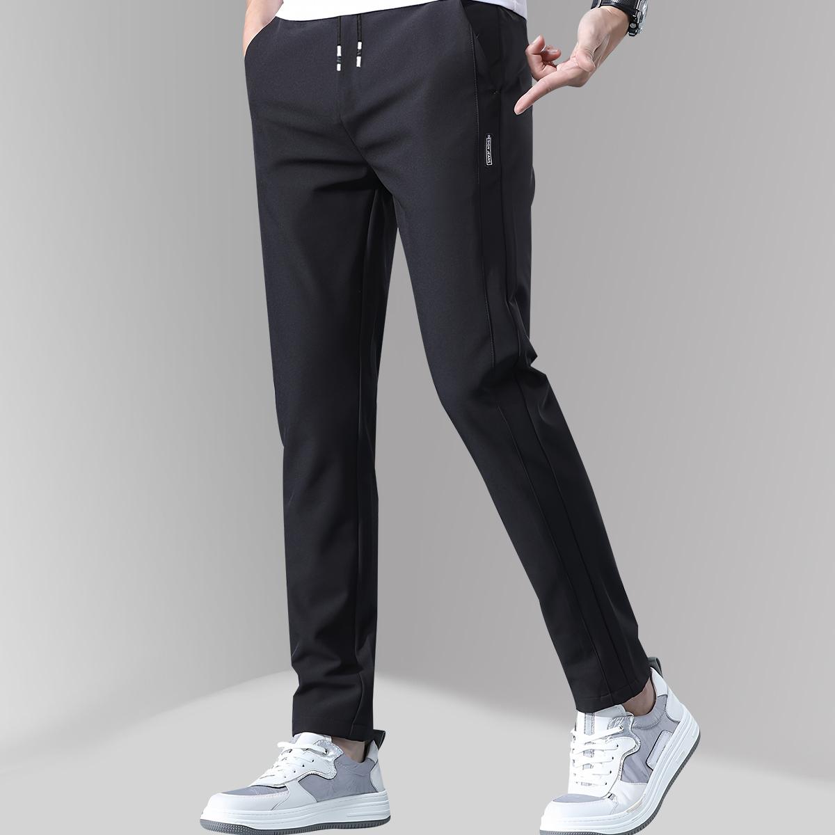 Men's casual business pants, made from lightweight stretch fabric, straight leg, regular length, with pockets, comfortable and breathable joggers suitable for all seasons Menswear，pantalones para hombre