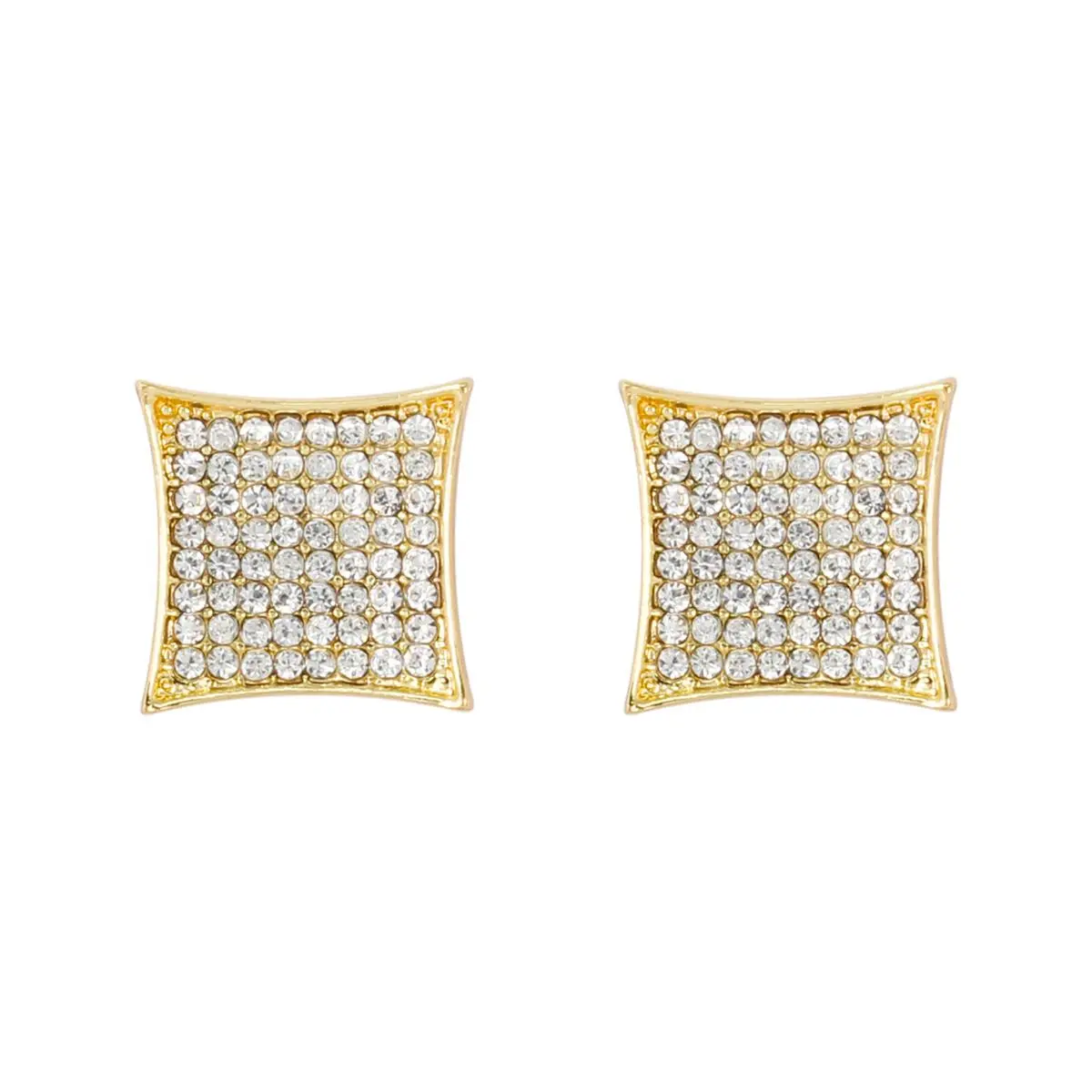 MaxBling81 15x15mm Gold-Silver Plated Cubic Zirconia Brilliant Kite Stud Earrings - Large Iced Unisex Hip Hop Costume Jewelry Accessory, Gold-Plated Rhinestone, Fake Diamonds, Gold-Plated Rhinestone Earrings, Fake Diamonds Earrings