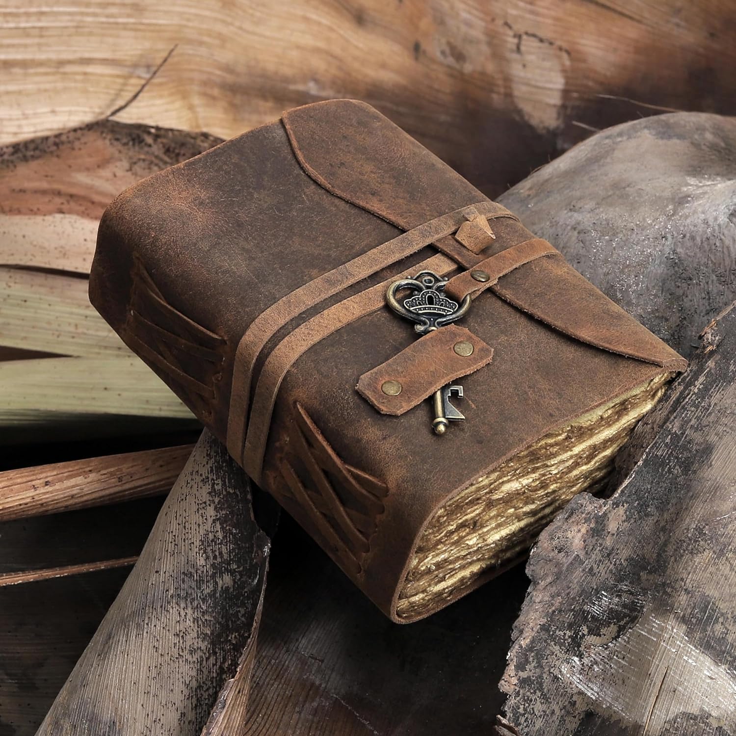 Vintage Leather Journal - Handmade Buffalo Leather Bound Diary with Deckle Edge Pages (5x7 Inch) 200 Pages