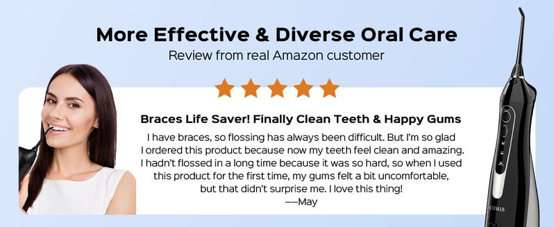 COSLUS CX20 Water Flosser For Teeth Pick: Portable Cordless Oral Irrigator, 5 Nozzle,Multimodes,Tongue Scraper Water Flosser For Braces,Flossing Water Tool,Tonsil Stones Water Flosser For Adults,Tartar Remove