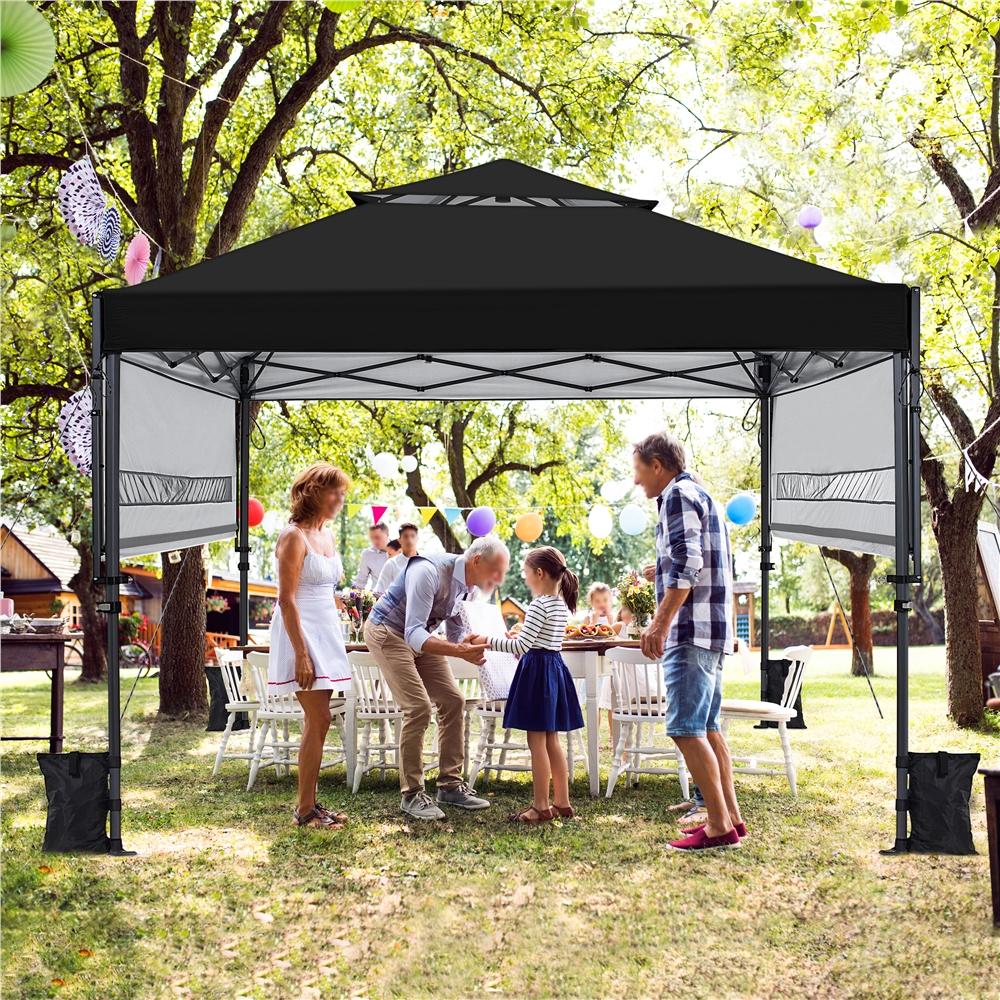 【2-Tiers】Yaheetech 10x17ft Pop Up Canopy with Awnings, 2-Tier Outdoor Canopy Tent, Heavy Duty Instant Shelter with Ventilation, Adjustable Dual Half Awnings & Wheeled Carry Bag, One-Handed Set-up
